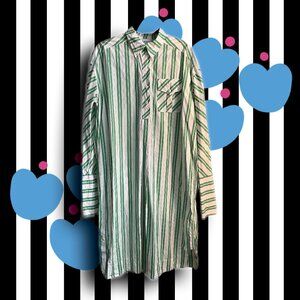 Ganni White & Green Stripe Oversized Poplin Shirt Dress EU 40 (US 8/10, M/L)